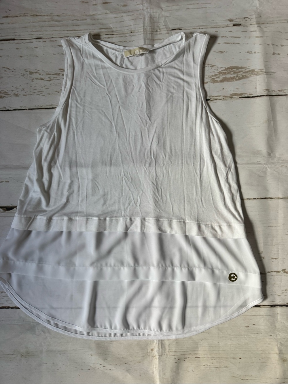 Michael Kors White Layered Chiffon Hem Tank XL VGUC